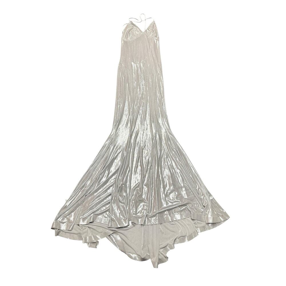 Norma Kamali Metallic Stretch Lamé Open Back Maxi Mermaid Gown Silver Large - Picture 8 of 14